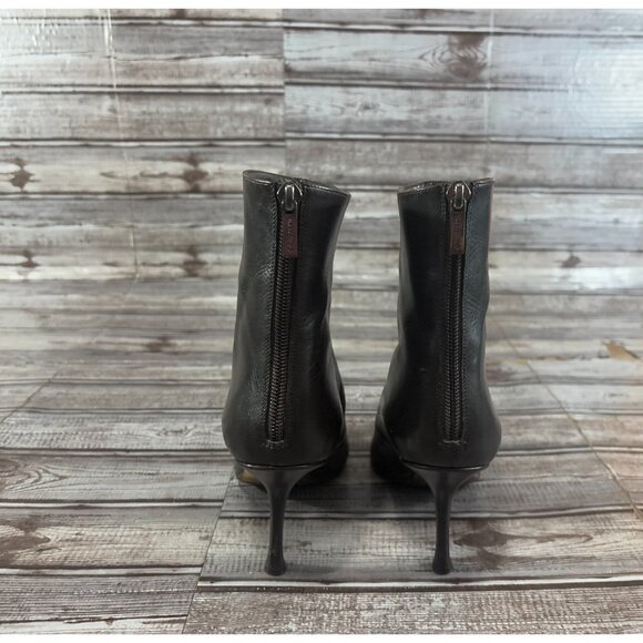 Jimmy Choo Daisy Calf Leather Ankle Boots Heels Sz 37.5 US 7.5 color dark brown - Picture 3 of 10